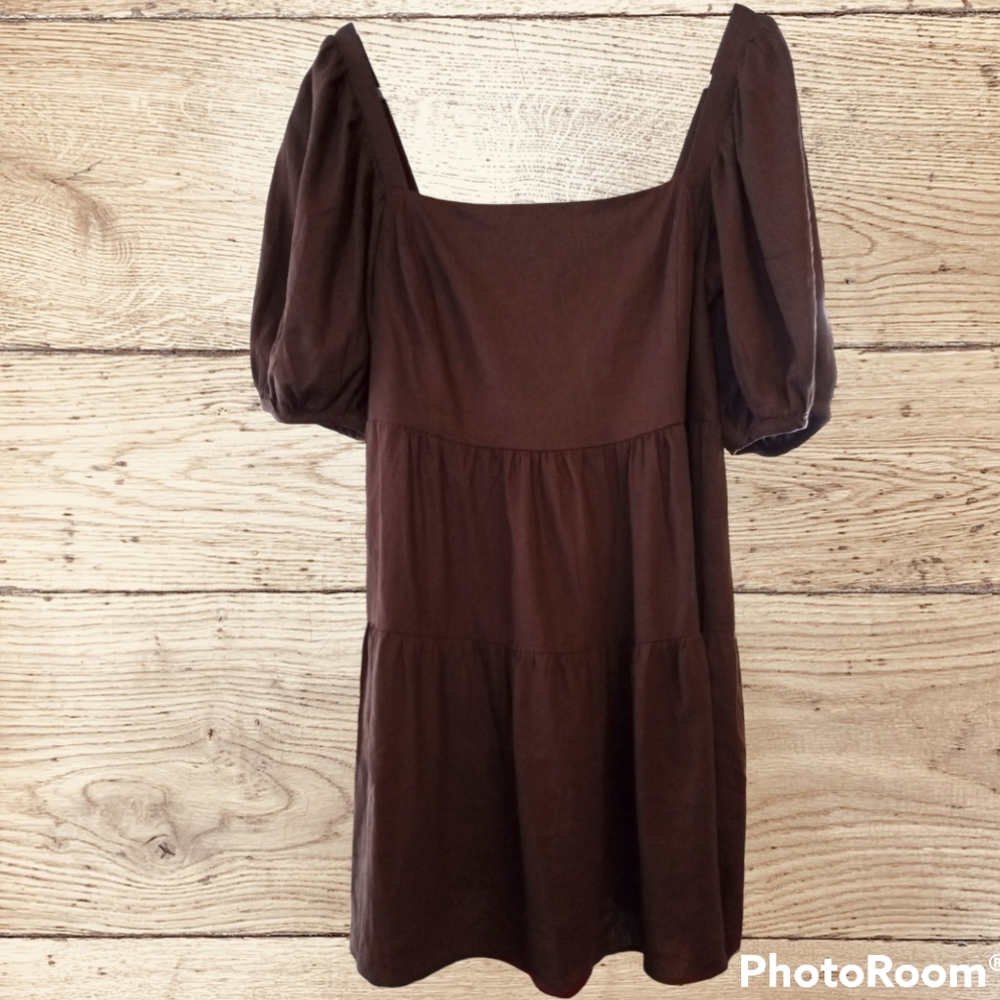 House of Harlow 1960 Brown Linen Blend Baby Doll Dress Large